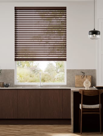 Wooden Blinds %100 Doğal Ahşap Jaluzi Perde 50mm, Alüminyum Kasalı Yüksek Kaliteli - Kahverengi MI/910PWB (KURDELASIZ)