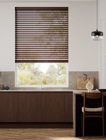 Wooden Blinds %100 Doğal Ahşap Jaluzi Perde 50mm, Alüminyum Kasalı Yüksek Kaliteli - Kahverengi MI/910PWB (KURDELASIZ)