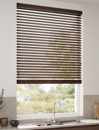 Wooden Blinds %100 Doğal Ahşap Jaluzi Perde 50mm, Alüminyum Kasalı Yüksek Kaliteli - Kahverengi MI/910PWB (KURDELASIZ)