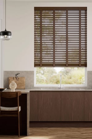 Wooden Blinds %100 Doğal Ahşap Jaluzi Perde 50mm,Alüminyum Kasalı Yüksek Kaliteli - Kahverengi (KURDELALI)