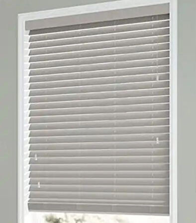 Wooden Blinds %100 Doğal Ahşap Jaluzi Perde 50mm, Alüminyum Kasalı Yüksek Kaliteli - Gri (Kurdelasız)