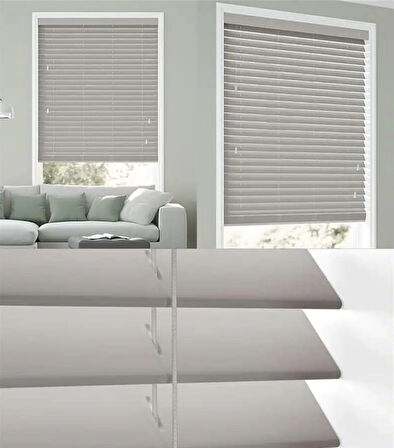 Wooden Blinds %100 Doğal Ahşap Jaluzi Perde 50mm, Alüminyum Kasalı Yüksek Kaliteli - Gri (Kurdelasız)