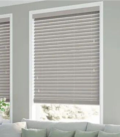 Wooden Blinds %100 Doğal Ahşap Jaluzi Perde 50mm, Alüminyum Kasalı Yüksek Kaliteli - Gri (Kurdelasız)