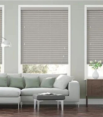 Wooden Blinds %100 Doğal Ahşap Jaluzi Perde 50mm, Alüminyum Kasalı Yüksek Kaliteli - Gri (Kurdelasız)