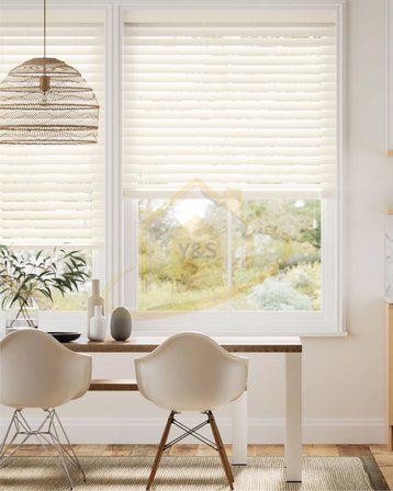 Wooden Blinds %100 Doğal Ahşap Jaluzi Perde 50mm, Alüminyum Kasalı Yüksek Kaliteli - Krem MI/01PWB (KURDELASIZ)