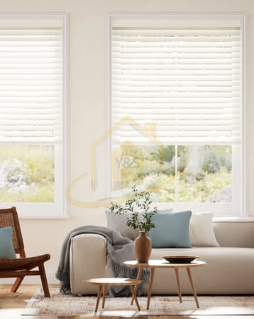 Wooden Blinds %100 Doğal Ahşap Jaluzi Perde 50mm, Alüminyum Kasalı Yüksek Kaliteli - Krem MI/01PWB (KURDELASIZ)