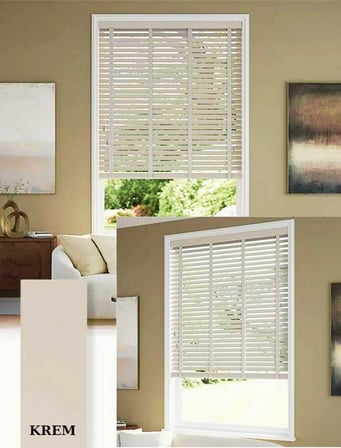 Wooden Blinds %100 Doğal Ahşap Jaluzi Perde 50mm,Alüminyum Kasalı Yüksek Kaliteli - Krem (KURDELALI)