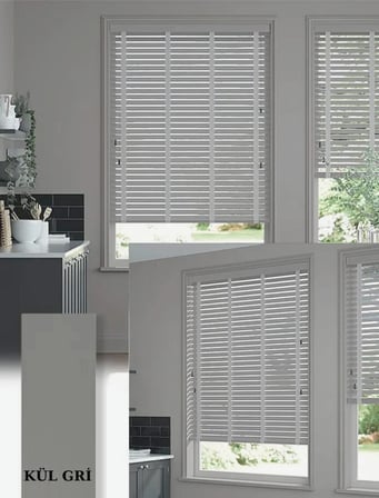 Wooden Blinds %100 Doğal Ahşap Jaluzi Perde 50mm,Alüminyum Kasalı Yüksek Kaliteli - Kül Gri (KURDELALI)