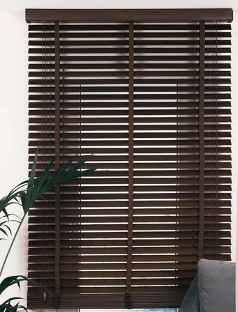 Wooden Blinds %100 Doğal Ahşap Jaluzi Perde 50mm,Alüminyum Kasalı Yüksek Kaliteli - Kahve (KURDELALI) WOOD/YS099PWB