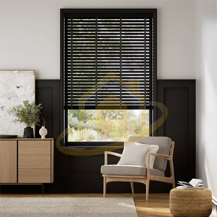 Wooden Blinds %100 Doğal Ahşap Jaluzi Perde 50mm, Alüminyum Kasalı Yüksek Kaliteli - Siyah (KURDELALI)
