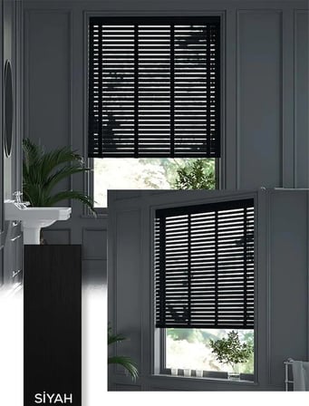 Wooden Blinds %100 Doğal Ahşap Jaluzi Perde 50mm, Alüminyum Kasalı Yüksek Kaliteli - Siyah (KURDELALI)