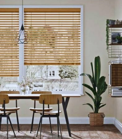 Wooden Blinds %100 Doğal Ahşap Jaluzi Perde 50mm, Alüminyum Kasalı Yüksek Kaliteli - Meşe Rengi MI/0507PWB (KURDELASIZ)