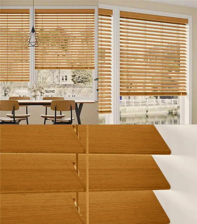 Wooden Blinds %100 Doğal Ahşap Jaluzi Perde 50mm, Alüminyum Kasalı Yüksek Kaliteli - Meşe Rengi MI/0507PWB (KURDELASIZ)