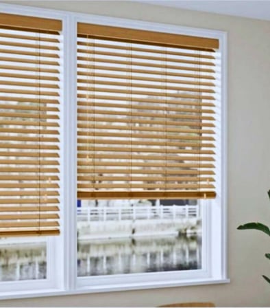 Wooden Blinds %100 Doğal Ahşap Jaluzi Perde 50mm, Alüminyum Kasalı Yüksek Kaliteli - Meşe Rengi MI/0507PWB (KURDELASIZ)