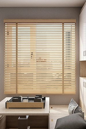 Wooden Blinds %100 Doğal Ahşap Jaluzi Perde 50mm,Alüminyum Kasalı Yüksek Kaliteli - Meşe (KURDELALI) M211/WOOD