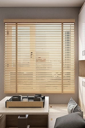 Wooden Blinds %100 Doğal Ahşap Jaluzi Perde 50mm,Alüminyum Kasalı Yüksek Kaliteli - Meşe (KURDELALI) M211/WOOD