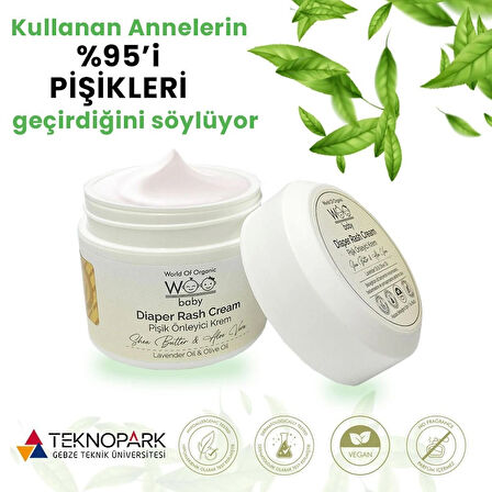 WOO BABY %100 Doğal Bebek Pişik Önleyici ve Onarıcı Rahatlatıcı Nemlendirici - Hassas Cilt - Pişik Krem 50ml