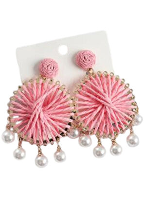 Pembe Hasırlı Küpe