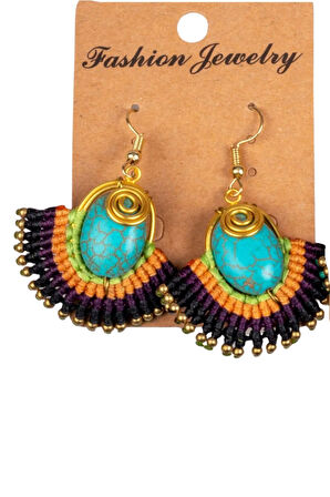 Turkuazlı Makrome D Küpe