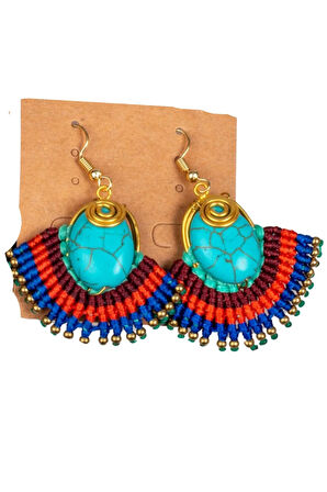 Turkuazlı Makrome E Küpe