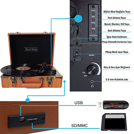 T317UB Retro Pikap Kahverengi Bluetooth Şarj Edilebilir