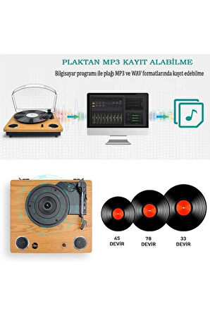 TT249 Retro Pikap Bluetooth Mp3 Kayıt Özelliği