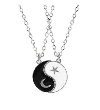 Waves And Pebbles Ying Yang Ay Yıldız Kolye