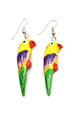 Ahşap Sarı Papağan Küpe