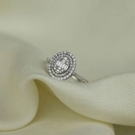 Yuvarlak Çerçeveli 925 Ayar Gümüş Baget Yüzük