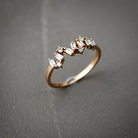 Asimetrik Baget 925 Ayar Minimal Rose Gümüş Yüzük