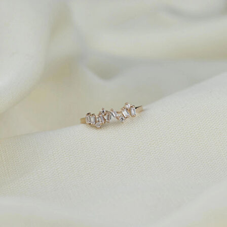 Asimetrik Baget 925 Ayar Minimal Rose Gümüş Yüzük