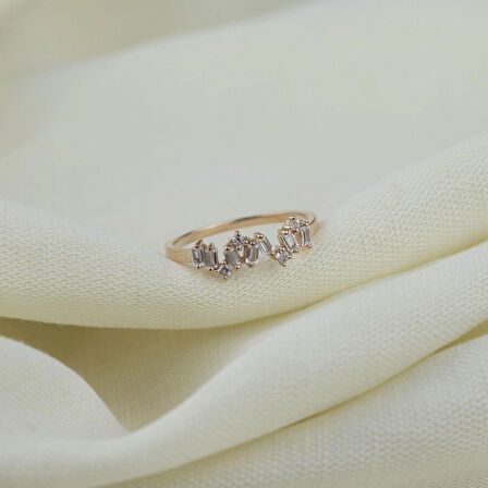 Asimetrik Baget 925 Ayar Minimal Rose Gümüş Yüzük