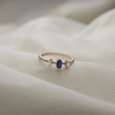 Oval Ve Baget Taşlı 925 Ayar Minimal Rose Gümüş Yüzük