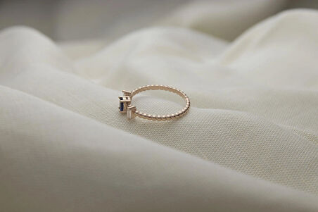 Oval Ve Baget Taşlı 925 Ayar Minimal Rose Gümüş Yüzük