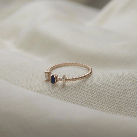 Mavi Ve Beyaz Taşlı 925 Ayar Minimal Rose Gümüş Yüzük