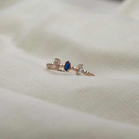 Mavi Ve Beyaz Taşlı 925 Ayar Minimal Rose Gümüş Yüzük