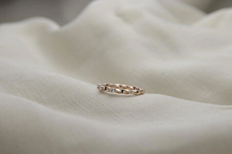 Kolu Burmalı Pırlanta Modeli 925 Ayar Gümüş Minimal Rose Beştaş Yüzük