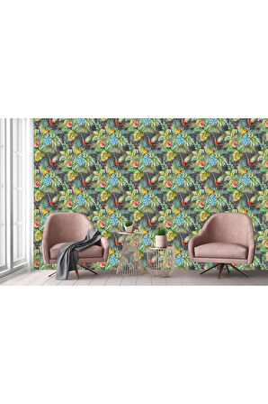 Papağan ve Tropikal Bitkili Trend Duvar Kağıdı- 9905-4 | Ce, Iso 9001, Iso 10002, Iso 14001