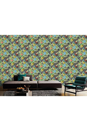 Papağan ve Tropikal Bitkili Trend Duvar Kağıdı- 9905-4 | Ce, Iso 9001, Iso 10002, Iso 14001