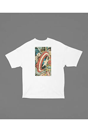 Avengers Kaptan Amerika Karikatür Baskılı Unisex Oversize Tişört