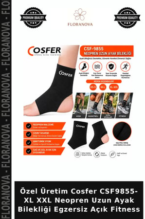 Özel Üretim Cosfer CSF9855- XL XXL Neopren Uzun Ayak Bilekliği Egzersiz Açık Fitness