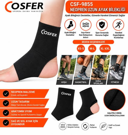 Özel Üretim Cosfer CSF9855- XL XXL Neopren Uzun Ayak Bilekliği Egzersiz Açık Fitness