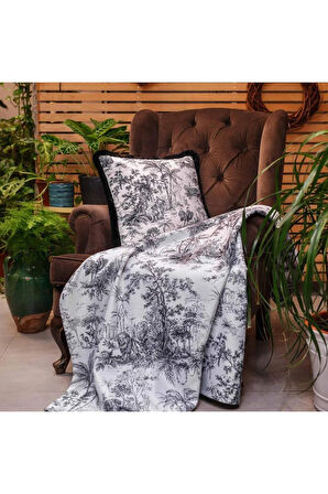 Siyah Tropikal Orman Yastık/Kırlent (Dolgu Boncuk Elyaf, Ulusl. Yıkama Ve Solmama Sertifikası)