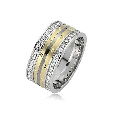 Gümüş Noktalı Taşlı Çift Kadın Alyans