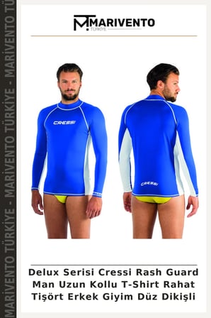 Delux Serisi Cressi Rash Guard Man Uzun Kollu T-Shirt Rahat Tişört Erkek Giyim Düz Dikişli