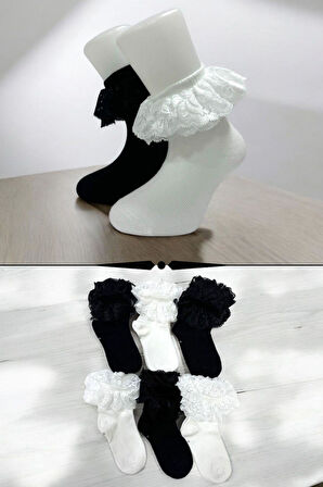 6 Çift Burun Dikişsiz Fırfırlı Kız Çocuk Çorabı