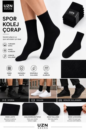 6 Çift Unisex Kolej Çorap Yarım Model Pamuklu Spor Çorap Nefes Alan Günlük Çorap