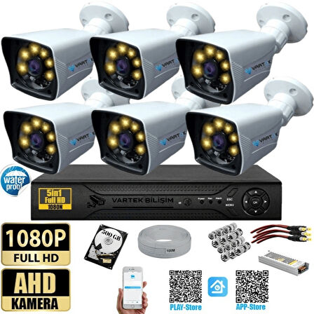 6 Kameralı 500 GB HDD Gece Renkli 5MP Lensli 1080P FULLHD Kamera Seti - Sabit İP Gerektirmez-Tak Çalıştır