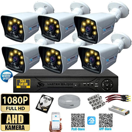 6 Kameralı 320 GB HDD Gece Renkli 5MP Lensli 1080P FULLHD Kamera Seti - Sabit İP Gerektirmez-Tak Çalıştır