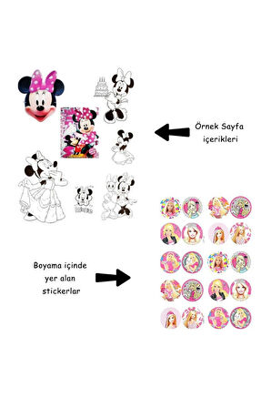 4'lü Bluey Karakterleri Mickey Mouse Barbie Min boyama kitabı seti(boyama, sticker, arka kapak maske)